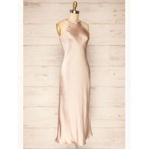 Beige satin halter dress. Never worn.